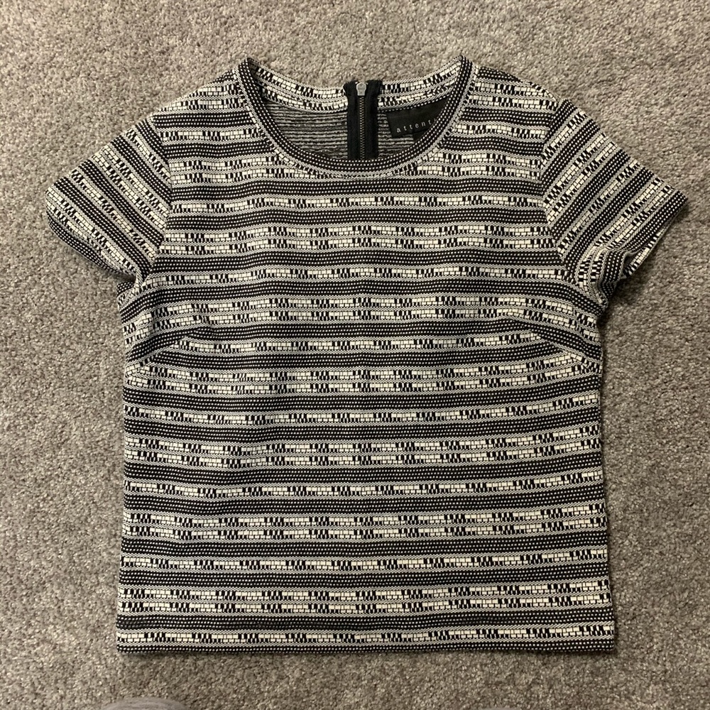 Black and white stripe crop top with a zipper